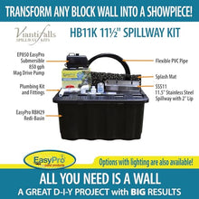 EasyPro Pond Products HB11K Vianti Falls | Provides The Beauty of a Waterfall to an Indoor or Outdoor Block Wall |11 1/2 Inch Spillway kit Without Light | Three Year Warranty on Pump