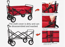 BIOMICE Collapsible Wagon Outdoor Shopping Cart Folding Shopping Trolley Luggage Cart On Wheels Grocery Cart Utility Cart Garden Cart(Red)
