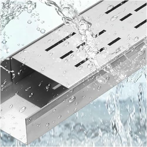 uhyOHF Stainless Steel Trench Drain Kit, Outdoor Patio Deck Yard Driveway Sidewalk Parking Channel Drainage System, Bathroom Slim Shower Floor Drain, Drain Grate Diver,Silver-100x15x4CM