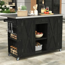 YATON 52" Outdoor Kitchen Island Grill Cart with Stainless Steel Foldable Top, Rolling BBQ Prep Table with Storage Cabinet, Drawer, Spice Racks & Lockable Wheels for Patio Backyard Cooking,Black