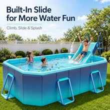 Large Above Ground Pool, Rectangular Swimming Pool with Slide for Family