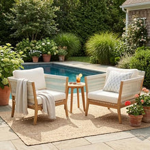 Christopher Knight Home Simmi Set of 2 Patio Acacia Wood Club Chair with Rope Woven Armrest & Backrest, Lounge Chair Outdoor with Weather-Resistant Cushions, Deep Seating Accent Chair, Natural+Beige