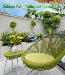 KPHYMOD 3 Piece Green Rattan Chairs with Beige Cushions and Coffee Table, Outdoor Patio Conversation Sofa Set for Deck Yard Porch