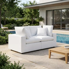 Outdoor Escape White Outdoor Patio Loveseat with Cushions, Fabric, Contemporary Stylish Frame, Comfortable Seating, Modern Furniture for Outdoor Spaces