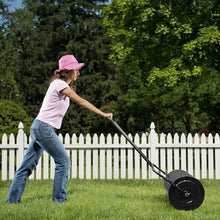 BCSRVCE Iron Lawn Roller,Lawn Roller Drum Roller Push Tow Behind, Water Sand Filled Roller for, Lawn, Backyard (19.5in, Black)