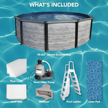 Puri Tech 18' x 52" Sunset Bay Above Ground Swimming Pool Package with Full-Print Overlap Liner, Liner Pad, Pool Cove, Skimmer, Filtration System and A-Frame Ladder for Complete Backyard Pool Setup