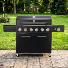 Kenmore 6-Burner Propane Gas BBQ Grill with Side Burner, 73,000 BTUs, Stainless Steel Cabinet Grill with Cast Iron Grates for Outdoor Cooking, Backyard BBQ, Patio, Large Parties (Black)