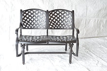 Nassau Outdoor Patio Bench Glider Dark Bronze Color Cast Aluminum Set of 2, Walnut Cushions