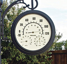 Backyard Creations Outdoor Heavy Duty Double Face Metal Weather Pedestal Clock / Analog Thermometer, Black, 15InD X 33.25InW X 72.75InH