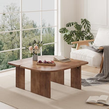Beskadi Solid Wood Coffee Table L-Shaped, Mid Century Modern Nesting Center Table Set of 2 for Living Room, Solid Wood Coffee Table with Free Adjustable Shape, Minimalist Tea Table, Walnut Wood Color.