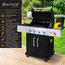 KESSER BBQ Gas Grill, 800 °C Infrared, 4 Burners, Stainless Steel, XXL Grill Trolley, Side Cooker, 5-11 kg Gas Bottle, Piezo Ignition