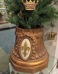 MY SWANKY HOME Ornate Gold Monogrammed Greenery Planter Urn | Indoor Outdoor Pedestal Garden Tree Pot