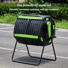 Garden Compost Bin, Outdoor Tumbling Composter, Integrated Sliding Double-Door Lid, Vent Design, Dual Chamber Waste Recycling Machine for Garden, Kitchen, Yard