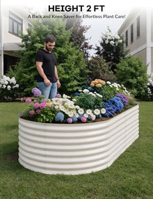 GarveeLife Galvanized Raised Garden Bed Outdoor, 2 Pcs 8x4x2 ft Oval Metal Planter Box for Flowers, Vegetables, Herbs- Beige