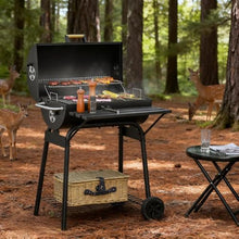 Charcoal Barrel Grill with Wheels, 30 Inch Outdoor BBQ Smoker with Adjustable Air Vents, Side Shelf, and Storage Rack