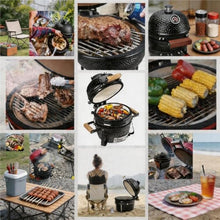 13-Inch Round Ceramic Smoker Grill, Tabletop Outdoor BBQ Braiser for Pizza & Grilling