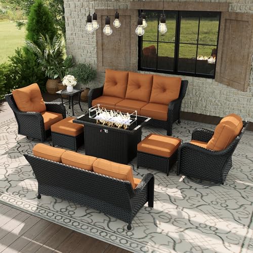 Aeeiua 8 Piece Patio Furniture Set with Fire Pit Table