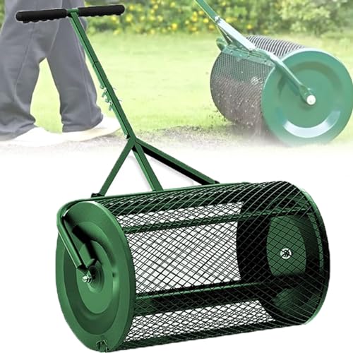 MiBoce Peat Moss Spreader, Garden Spreader Roller, Compost Spreader with Extendable T Shaped Handle & Side Latches, for Lawn and Garden Care