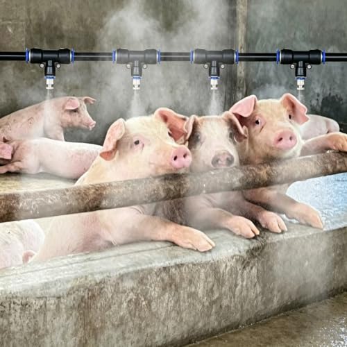 Livestock Cooling Spray Kit for Pig Farm, Indoor/Outdoor Misting Irrigation System, Adjustable Water Output Sprinkler Equipment, Easy to Install