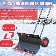DPQYJPP Snow Shovel for Driveway, Push Snow Shovels Outdoor Snowplow Snow Pusher Anti Slip Wheels 42cm Shovel Head 360° Adjustable ice Snow Removal Tool for Driveway & Walkway
