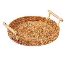 LSSOAZZVVN Small Picnic Basket Hand-Woven Storage Round Wicker Basket Rattan Storage Tray Bread Fruit Food Breakfast Picnic Basket Kitchen Storage Basket (Color : Medium) (Medium)