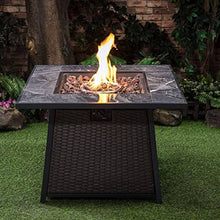 Deko Living Propane Gas Outdoor Fire Pits Table with Tile Tabletop and Lava Rock, 35 Inch Square 50,000 BTU Auto-Ignition Wicker Base Fire Pit Table for Patio Garden Deck Backyard Poolside