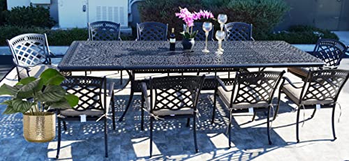 Patio Land St Augustine Outdoor Cast Aluminum Powder Coated 11-Piece Dining Set with Extendable 48X132 Table (with 10 Regular Chairs)