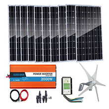 AUECOOR 24V 1400KW Wind Solar Hybrid System: 10x 100W Mono Solar Panels + 400W Wind Turbine Generator + 2000W 24V-110V Off Grid Inverter (Peak 4000W)+ Accessories for Boat Home