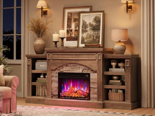 Homhougo Fireplace TV Stand for 80", Farmhouse Wood Entertainment Center