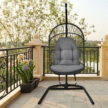 YWMLFZ Hanging Wicker Egg Chair w/Stand Cushion Foldable Outdoor Indoor Beige/Gray(E)