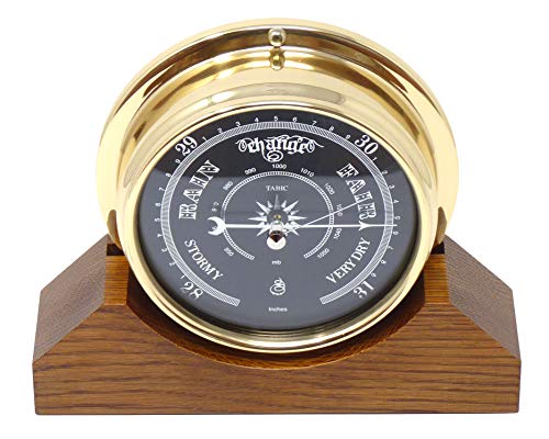Tabic Handmade Prestige Barometer on English Dark Oak Mantel Display Mount - Handcrafted in England - Timeless Weather Predictor and Decor Piece for Home or Office - Elegant with Modern Precision