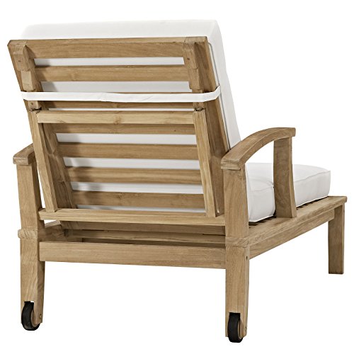 Modway Marina Premium Grade A Teak Wood Outdoor Patio Chaise Lounge Chair Natural White