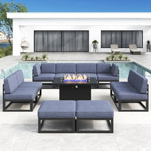 LayinSun Large Aluminum Patio Furniture Set with Fire Pit Table