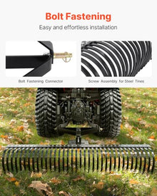 VEVOR Tow Behind Dethatcher, 72-inch 3-Point Tow Behind Lawn Dethatcher Rake with 36 Steel Tines for Tractor, Heavy Duty Landscape Rake with Attachments for Lawn, Garden, Farm, Grass, and Branches