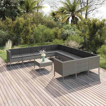 MNCVXAXG 12 Piece Patio Lounge Set with Cushions Poly Rattan Gray