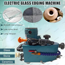 ZHLINGQ Electric Glass Edging Machine, Portable Small Glass Edger, Glass Polisher with 8 Diamond Wheels(6mm/8mm/10mm/12mm) & 2 Polishing Wheels, Polish Edger for Plane,Curve, Rounded Corner Blue