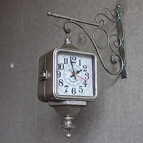 CUTPOIY Wall Clock,Retro Double Side Rotating Wall Clock Outdoor Clocks Iron Metal Silent Quiet Grand Wall Clock, 360 Degree Rotation Mount Clock for Indoors(OneColor)