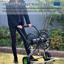 Hose Reel Cart Water Hose Cart with Wheels Heavy Duty Outdoor Hose Cart, Garden Hose Reel with Rollers, Hand-Push Water Pipe Storage Holder, Lawn Tools12.5mm*17mm, Black-dn15-Hose Cart+90m Pipe