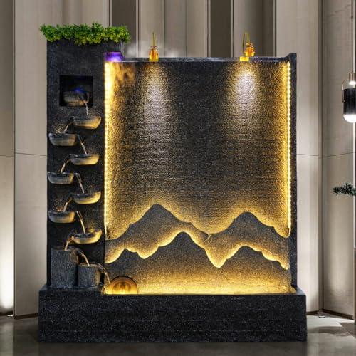 Generic 6.89 Height xRockery Water Fountain, Indoor/Outdoor, Waterfalls Home Decor, Garden, Lawn, Lobby, Entryway, LED Lights, for Home, Office, Hotel, Restaurant, Bar, Balcony, Black