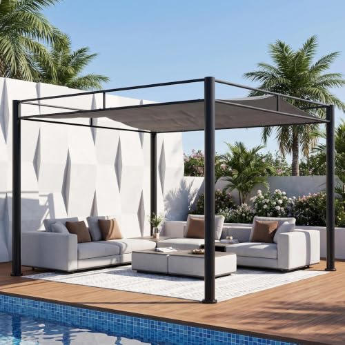 SUNJOY 10' x 10' Lean to Pergola, Outdoor Pergola with Sun Shade, Black