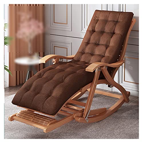 ZOCWJK Outdoor Rocking Chairs Folding, Lounge Chair with Ottoman, Wooden Adjustable 5-Position Recliner Chair with Armrest Reclining Armchair with Foot Massag(Brown-Style2