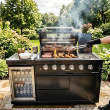TYMMC 46-Inch 4-Burner 85000 BTU Stainless Steel Outdoor Gas Barbecue Grill Island with Wine Cooler Rotisserie Kit Granite Countertops