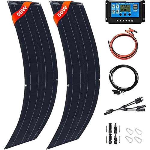 ISOLEI Flexible Solar Panel,100W 18V Monocrystalline Solar Panels Portable Solar Battery Charger for RV Boat Cabin Car Yacht Roofs Uneven Surfaces