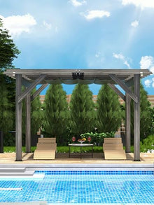 DEXSO 10' x 12' Cedar Wood Pergola with Retractable Shade Canopy Charcoal Gray