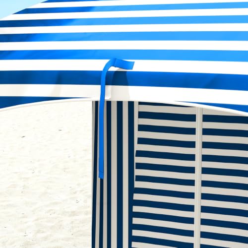 OROTLECT 5.9'x5.9' Ruffled Beach Umbrella Cover - Blue & White, Portable, Shade, Vents, Sandbags, Convenient Carry Bag With Movable Wall Options White Stripe, 5.9'x5.9', Case