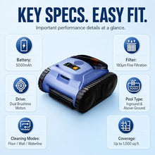 Robotic Pool Cleaner, Automatic Pool Vacuum with Wall Climbing, 190-Min Runtime, Cleans Floor, Walls, Waterline, Drain, Skimmer for Inground and Above Ground Pools Up to 2150 sq ft