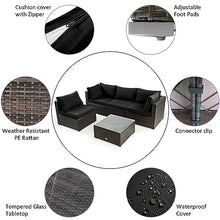 6PCS Patio Furniture Set Rattan Cushioned Sofa Gas Fire Pit Table Black