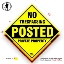 x100 Customized Metal Diamond No Trespassing Posted Private Property Sign with your information (Yellow)
