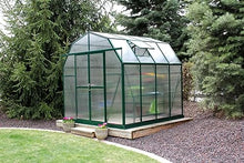 Grandio Greenhouses Elite 8x8 Greenhouse Kit - Heavy Duty, Powder Coated Green House for Hobby Gardeners. Features 10mm Twin Wall Polycarbonate Panels, Base Kit, Barn Shape, & 2 Roof Windows.