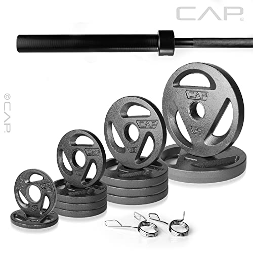 CAP Barbell 165 LB Olympic Grip Plate Set with 7 FT Olympic Bar and Collars Black